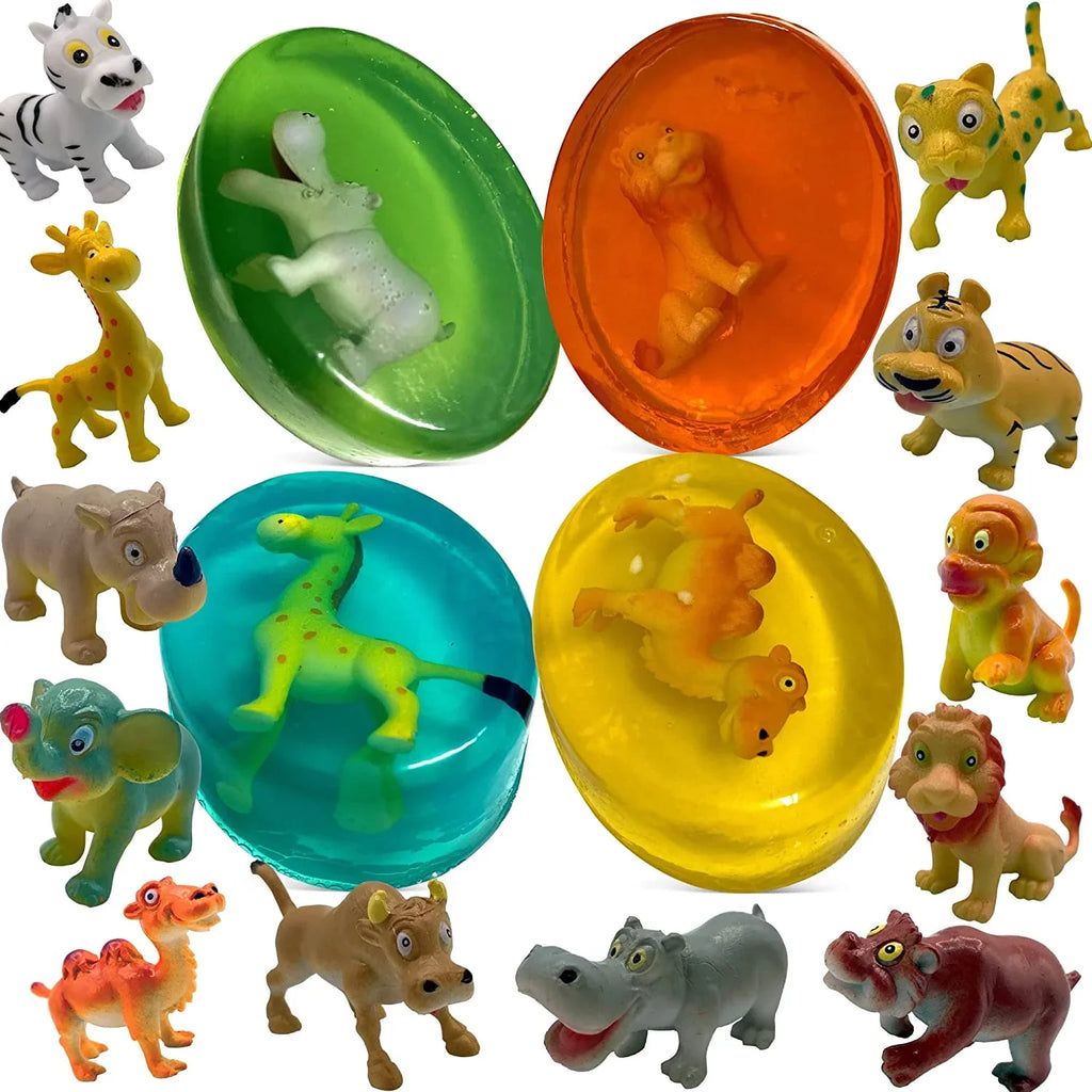 Kids Soap with Toys Inside Funny Animals Surprise Glycerin Soap Bar Collect All 12 Wild Animals Toys Moisturizing Handmade in  Natural and Safe by Relaxcation 4 Set