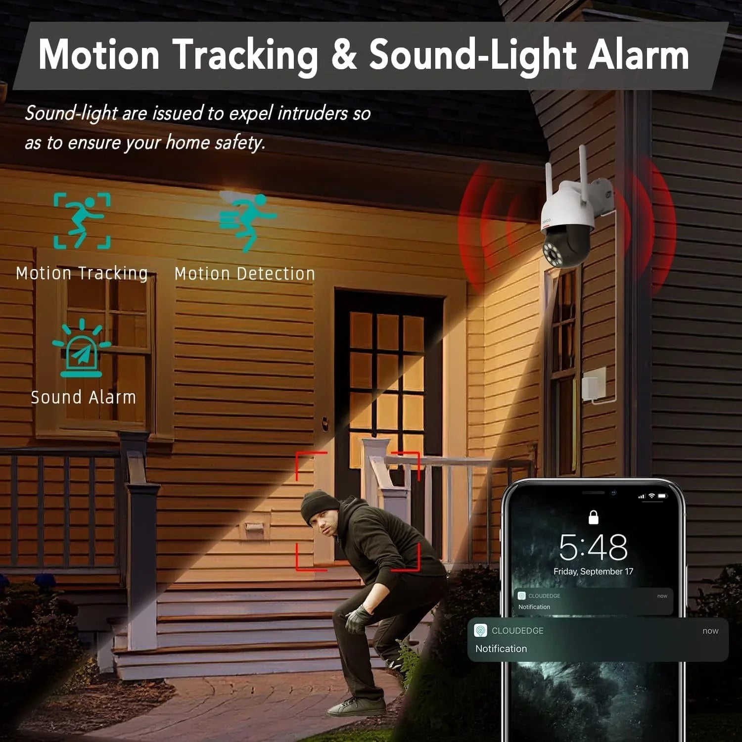 Wired Security Camera with Spotlight, 2K WiFi Camera Night Vision 360° View, Waterproof Outdoor Camera, Surveillance Camera with  Motion Sensor, 2 Way Audio