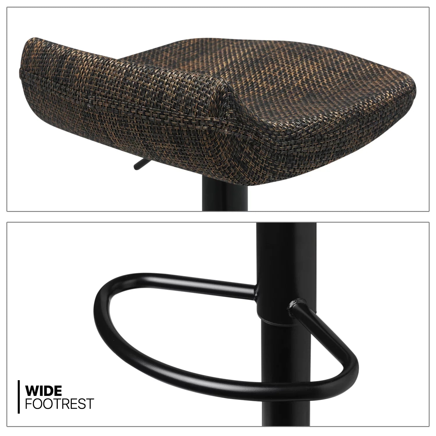 MoNiBloom Metal Bar Stools Set of 2 Counter Height Adjustable Swivel, with Footrest for Kitchen Dining Room Indoor Outdoor, Brown