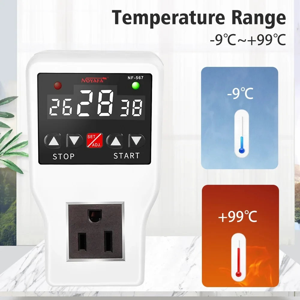Shinysix Temperature Controller Socket with Timer Switch,  -567 Digital Thermostat 800W 10A, Cooling Heating Temperature Sensor Plug – Ideal for Home Appliances