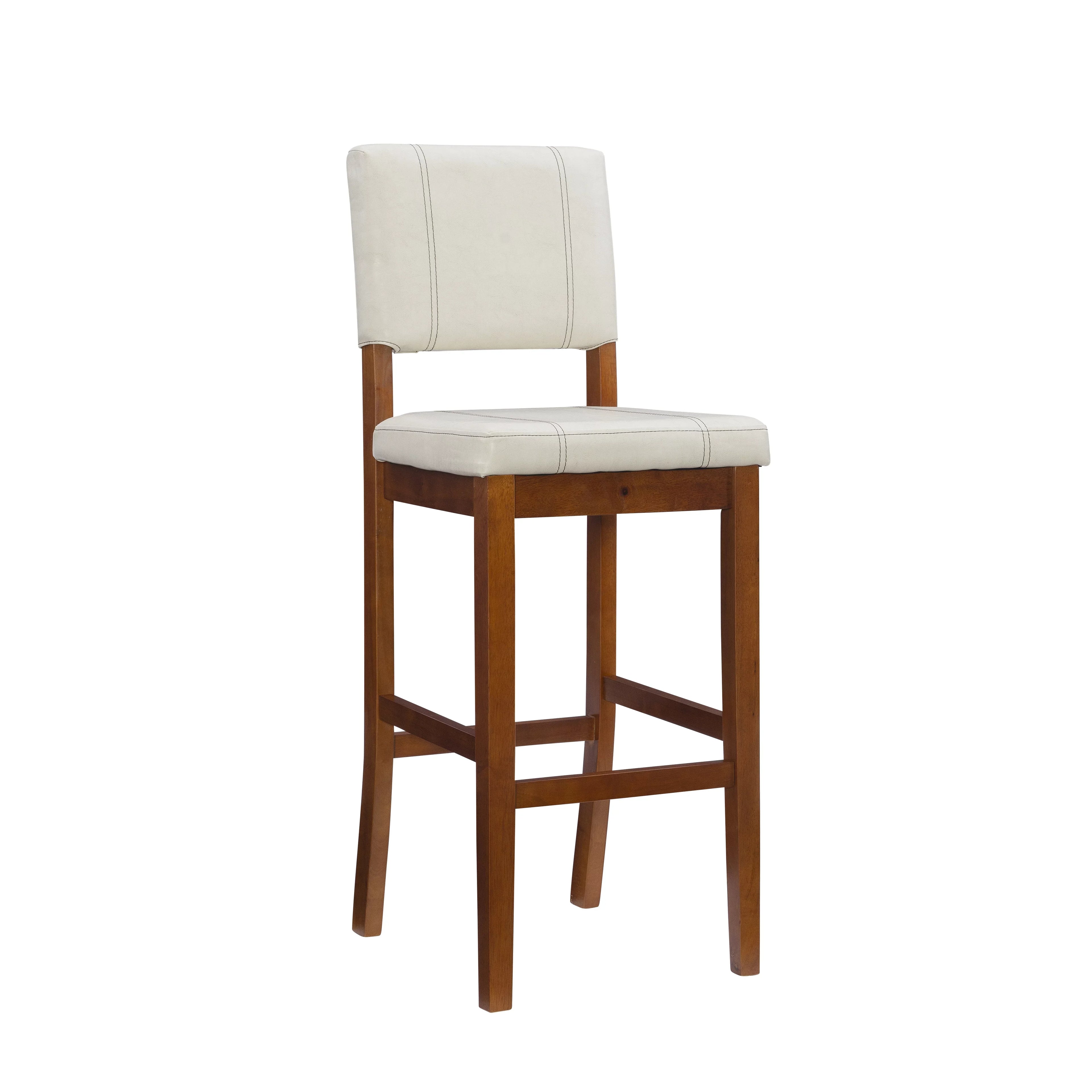 Linon Mulberry Padded Bar Stool, 30" Seat Height, Medium Dark Walnut Finish with Cream  Fabric