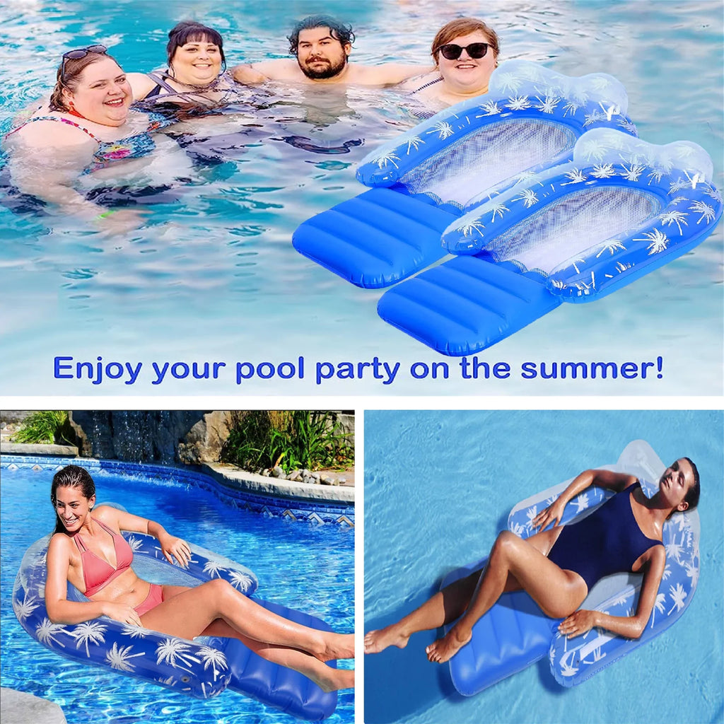 2 Pack Inflatable Pool Chair Float for Adults with Headrest Comfortable Contour Design Perfect for Relaxation, Pool Parties, and Beach Lounging