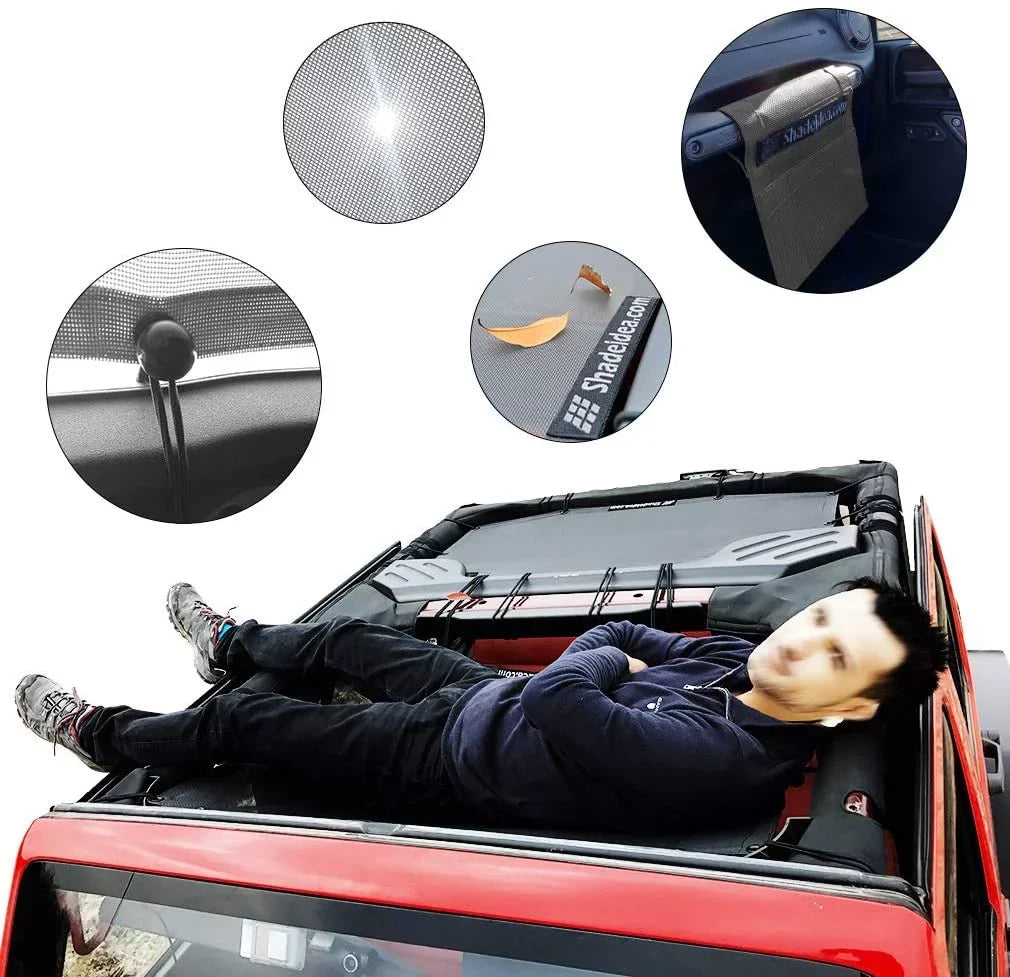 Shadeidea Jeep Wrangler Sunshade  Top Sun Shade  Unlimited (2007-2018) 4-Door Front & Rear-Gray Mesh Screen Cover  Blocker with Grab Bag-10 Years Warranty
