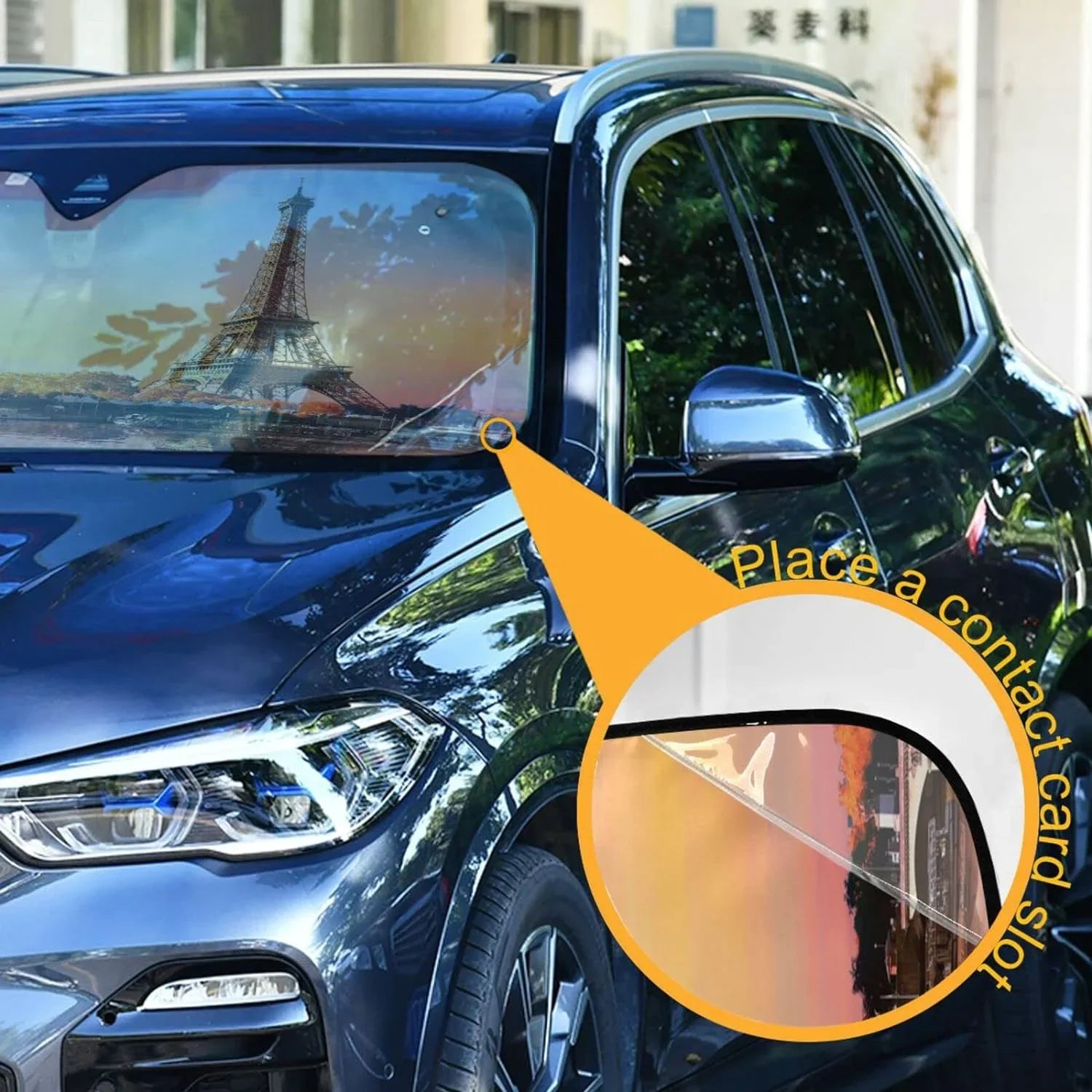 Wellsay Beautiful Paris Tower Car Windshield Sun Shade,oldable Visor Protector Keep Cool Sunshade Blocks  Rays and Accessories to Protect for Cars,SUVs,Trucks-55×27.6in