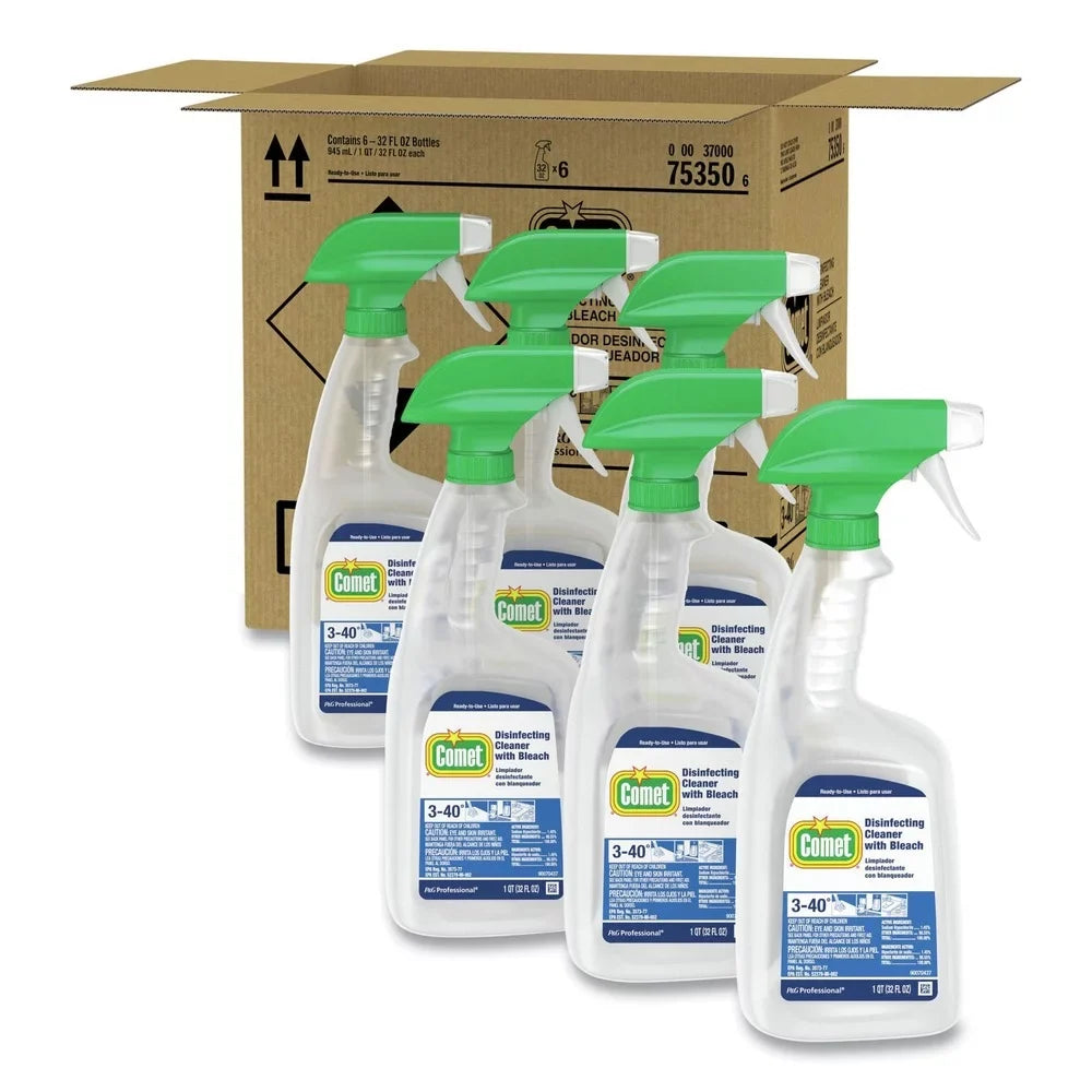 Comet 75350 32 oz. Plastic Spray Bottle Disinfecting Cleaner with Bleach - Fresh Scent (6/Carton)