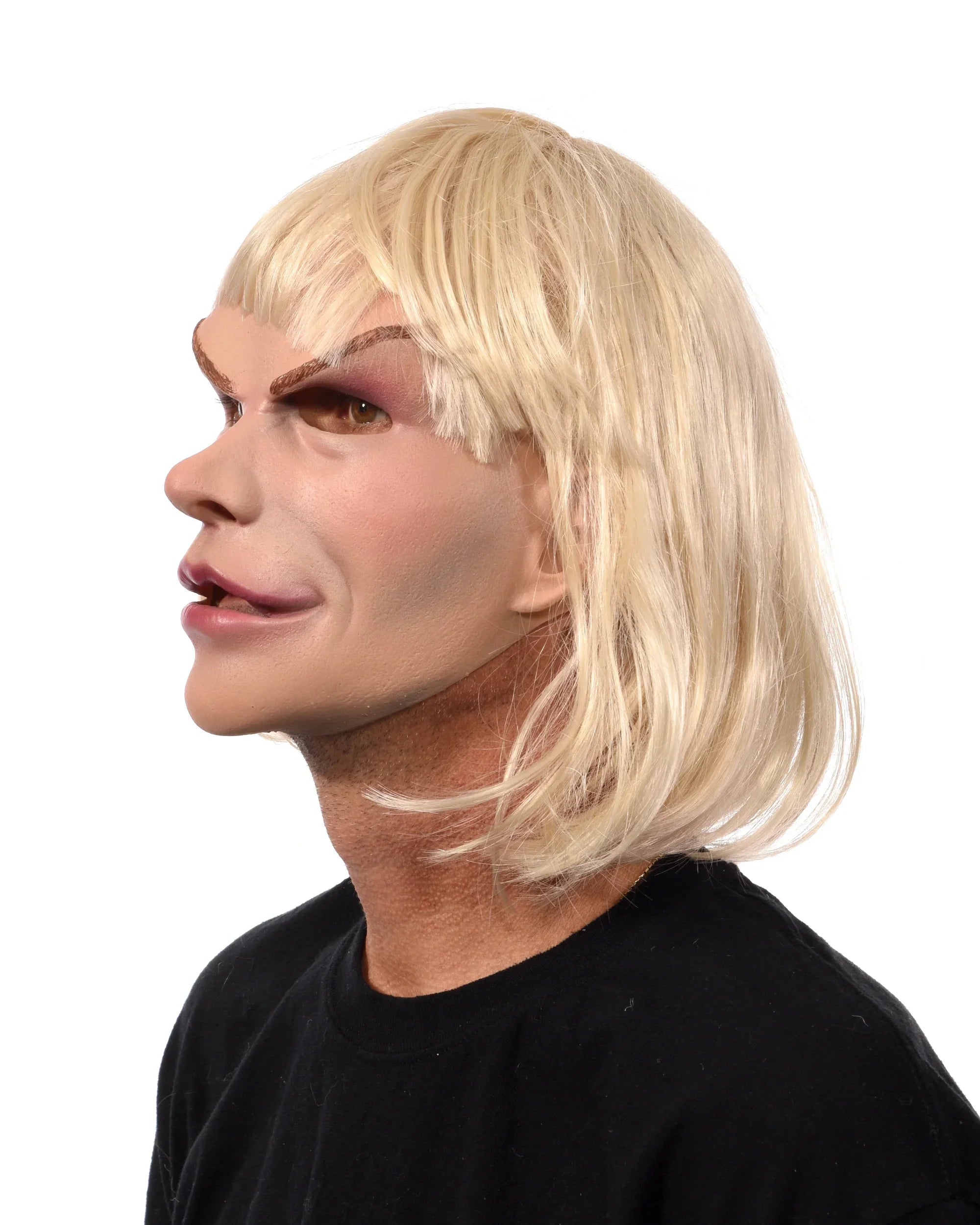 Blonde Woman Female Latex Face Mask with attached Blonde Hair