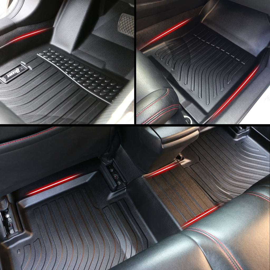 Ikon Motorsports 3D  Floor Mats + Trunk Mat, Compatible with 2022-2024 Honda Civic Black All Weather Waterproof Anti-Slip Floor Liners Front & 2nd Row Full Set Interior Storage Cover Accessories