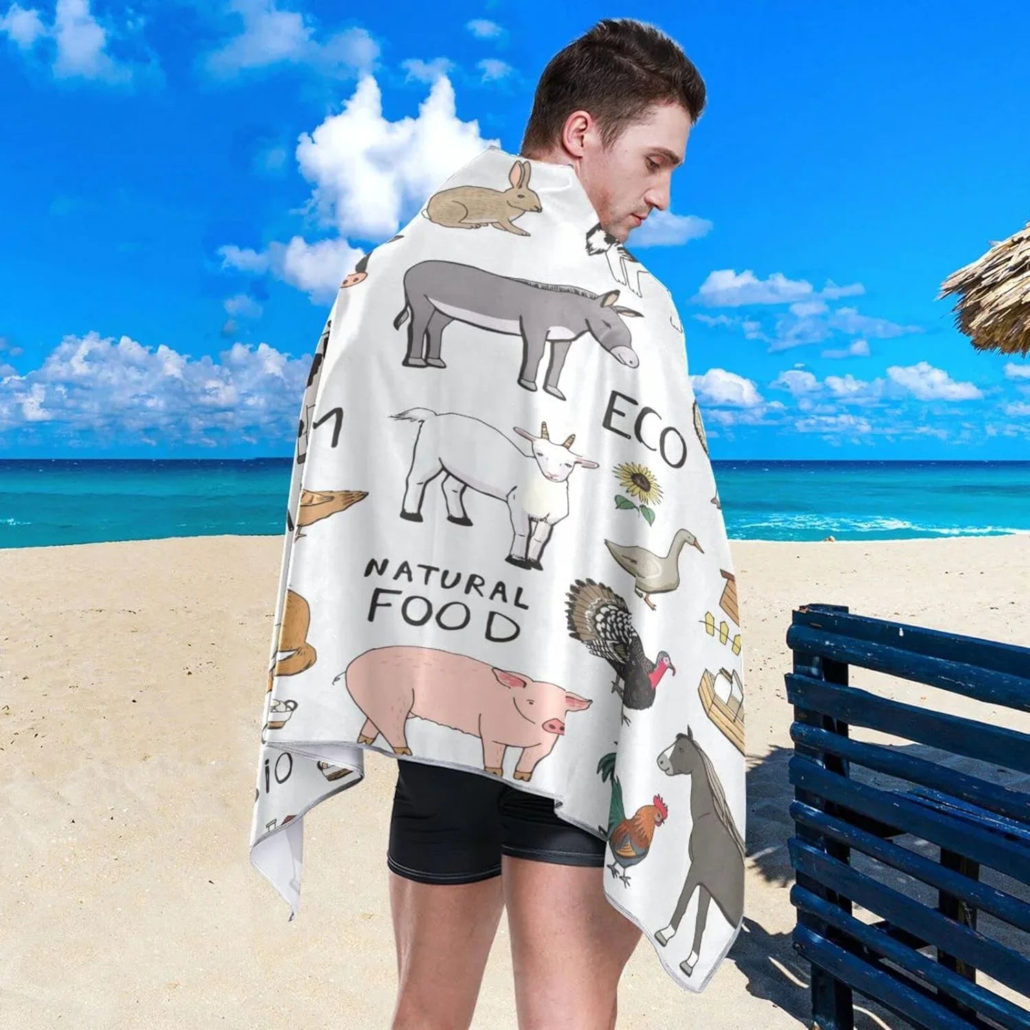 Bestwell Cool Farm Animals Beach Towel Oversized Towel Blanket, Thin Lightweight Microfiber Sand Free Quick Dry Towel, 31”” Multipurpose Pool Bath Yoga Swim Shower Towel