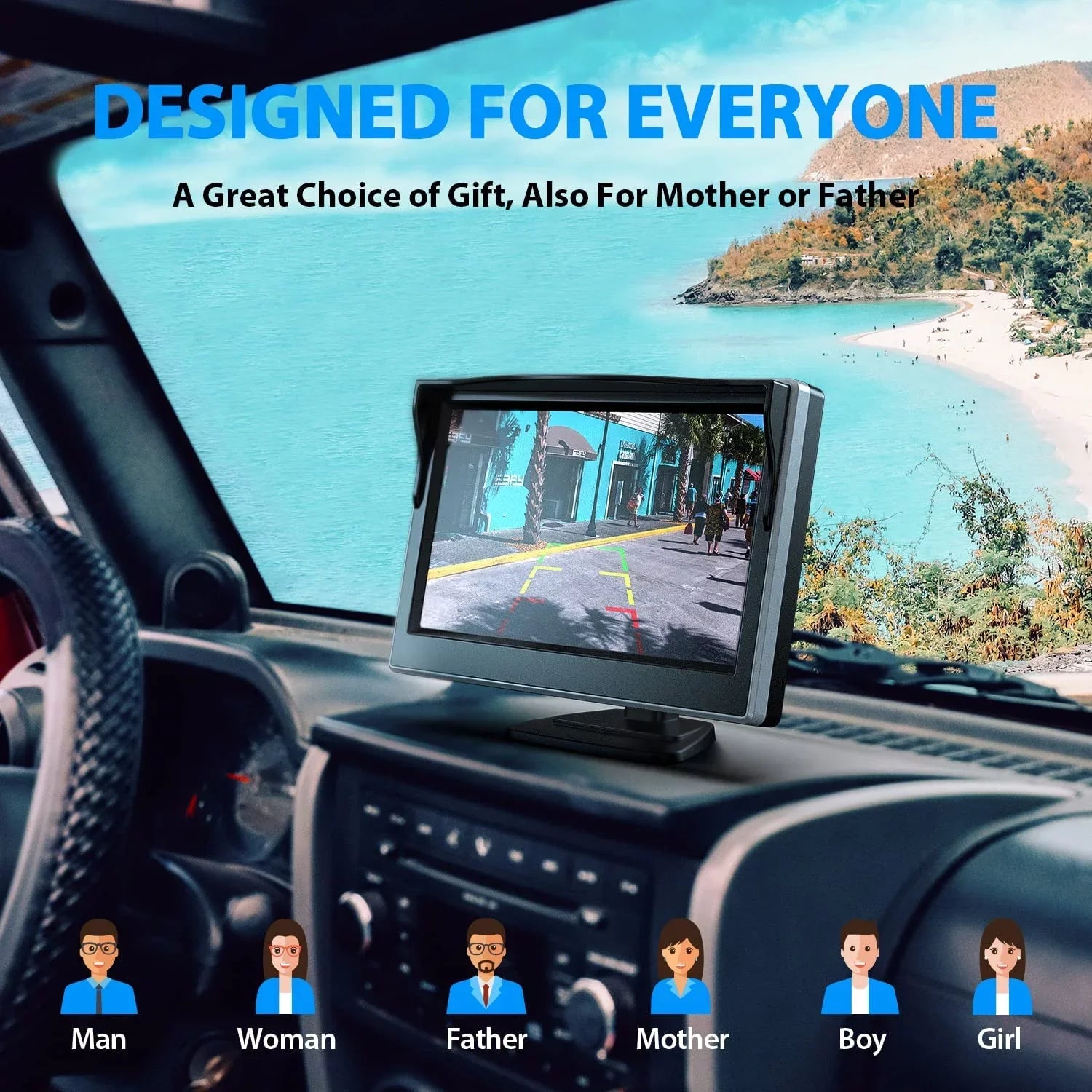 eRapta Backup Camera Monitor 5'' License Plate Car Rear View Reverse Backup Camera for Car Truck Trailer Minivan with  Waterproof Night Vision A5i