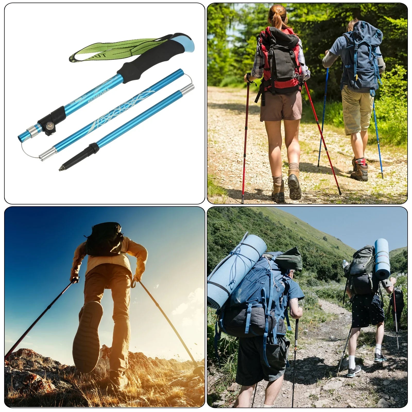 Uxcell Trekking Poles, Collapsible Hiking Pole 51 Inch with Mud Basket, 2 Pack Blue
