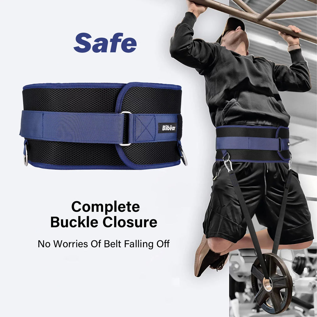 Bilbear Dip Belt for Weightlifting,Weight Belt for pulls up,with 39 inch Strap,Weight lifting strap 43 inch Adjustable,45-Angle Rings&2 Snap Hooks Comfort Dip Position