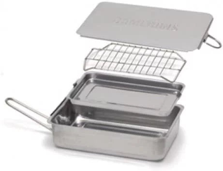 Stovetop Smoker - Gourmet Mini (7” x 11” x 3.5”) Stainless Steel Smoking Box with Wood Chip Sample - Works Over Any Heat Source, Indoor or Outdoor