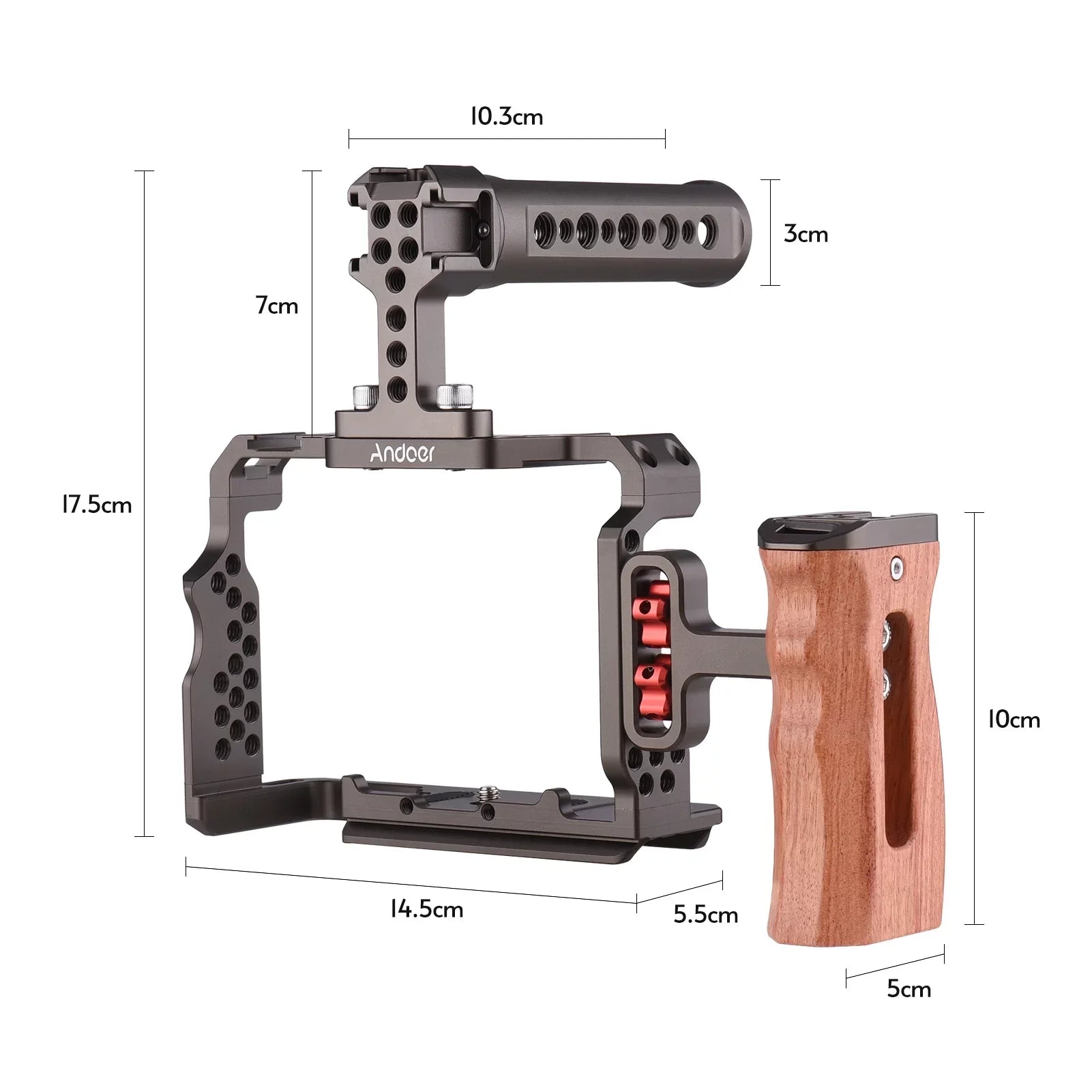 Andoer Aluminum Alloy Camera Cage Kit with Video Rig Handle Wooden Grip Replacement for Sony  /  /