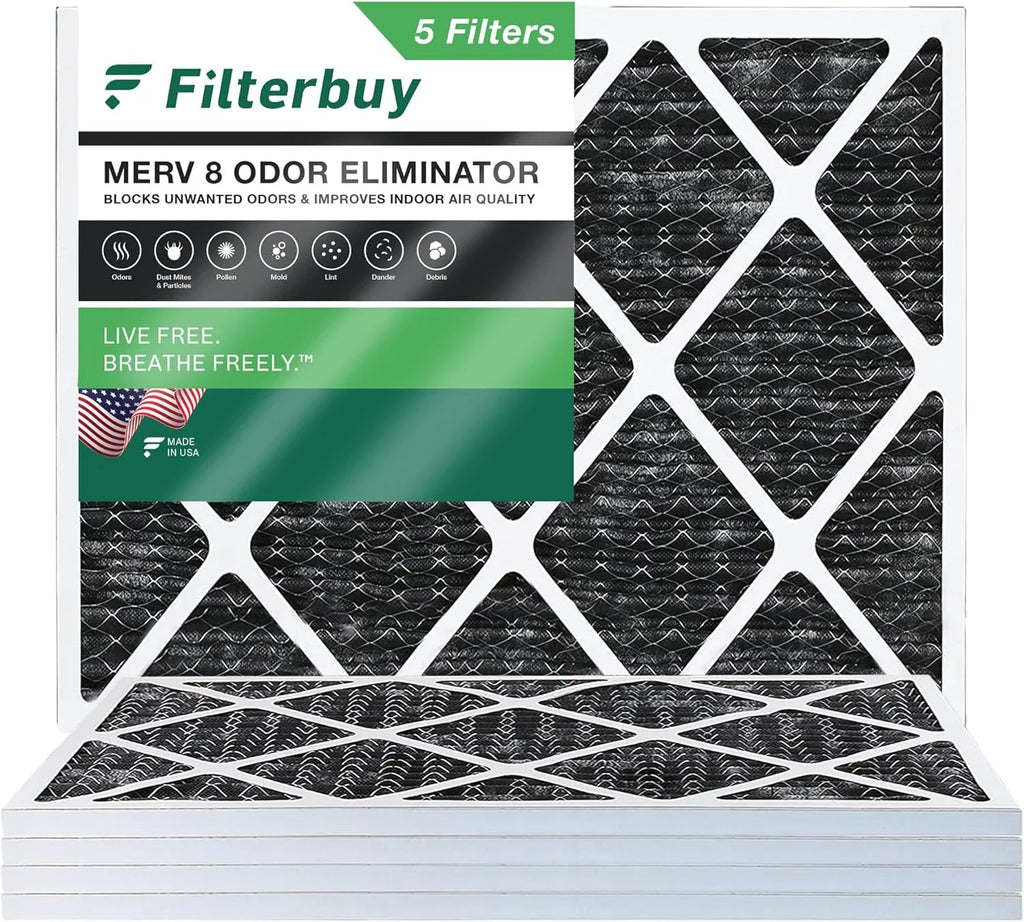 Filterbuy 14x18x1  8 Odor Eliminator Pleated   Furnace Air Filters with Activated Carbon (5-Pack)