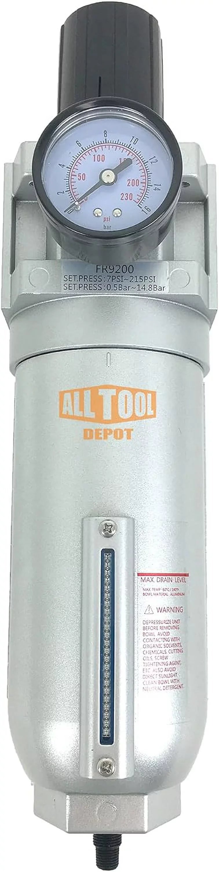 Compressed Air In Line Filter Regulator Combo Piggyback, Metal Bowl, 5 Micron , Adjustable From 7 To 175  ( )