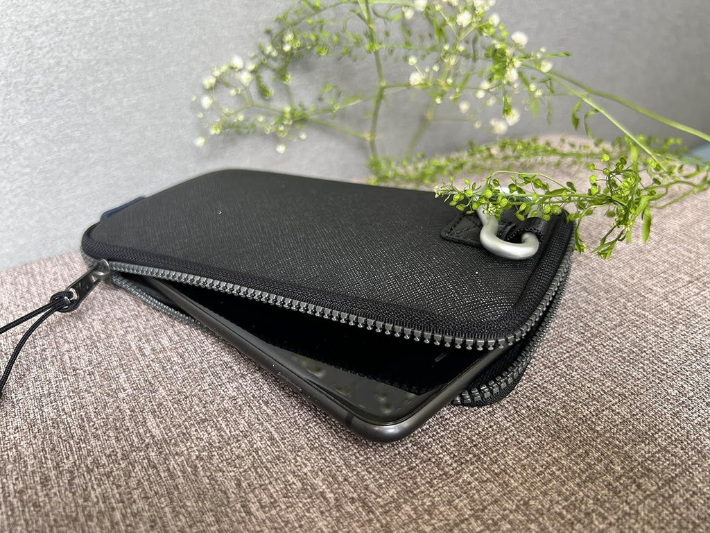OneJoy Neoprene Cell Phone Pouch, Large Zipper Opening, Lightweight & Protective Phone Sleeves for iPhone Durable Phone Carrier Bag, Thermal Carrying Phone Pouch with Inner Pocket [Black]
