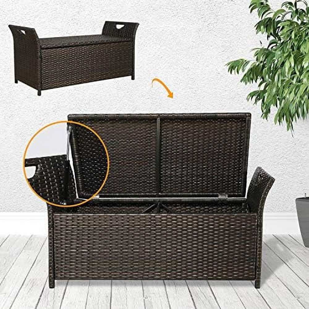Outdoor Deck  Box  Patio Wicker  Bench  Rattan  Bins with Cushion (Red)
