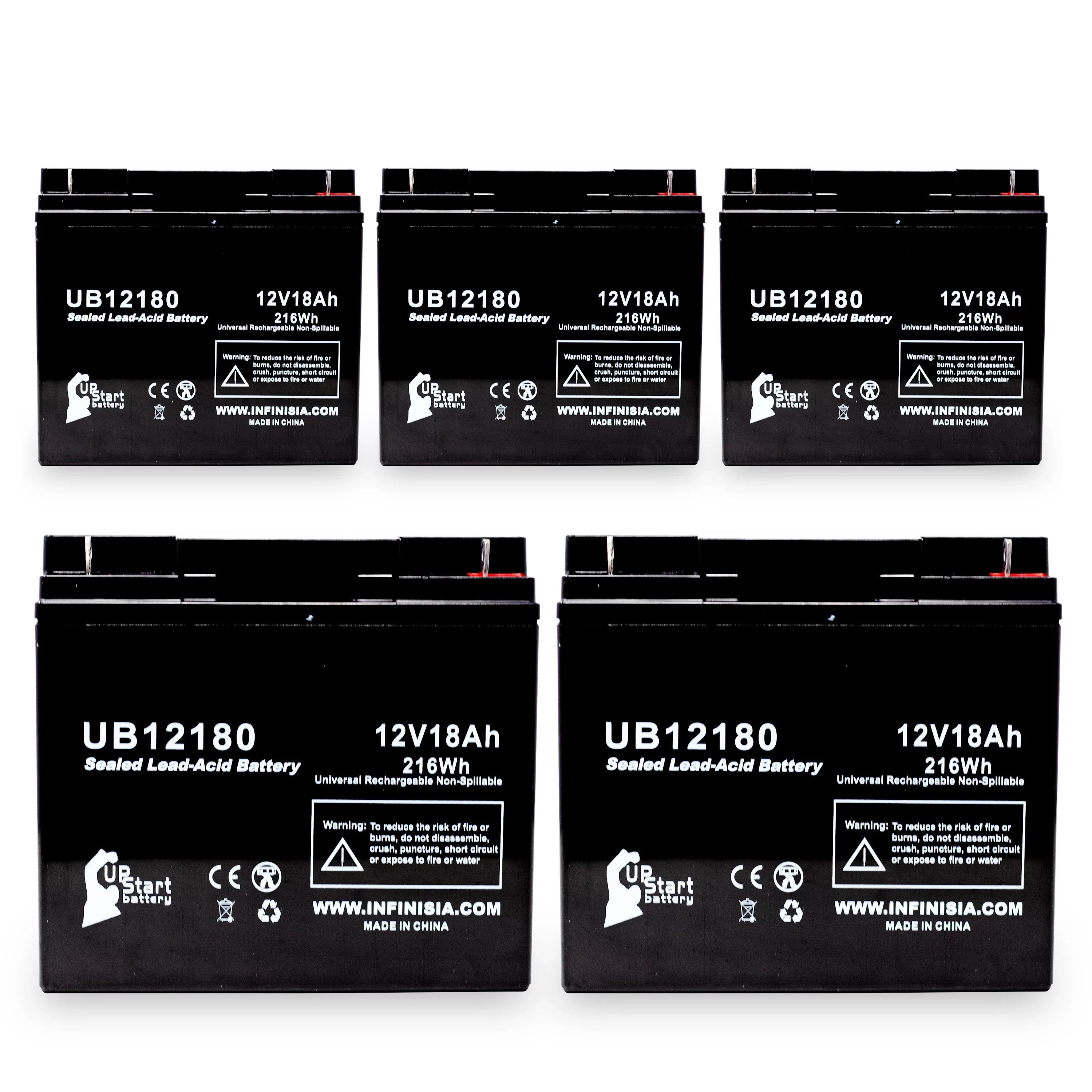 5x Pack - Compatible     Battery - Replacement  Universal Sealed Lead Acid Battery (12V, 18Ah, 18000mAh,  Terminal, , )