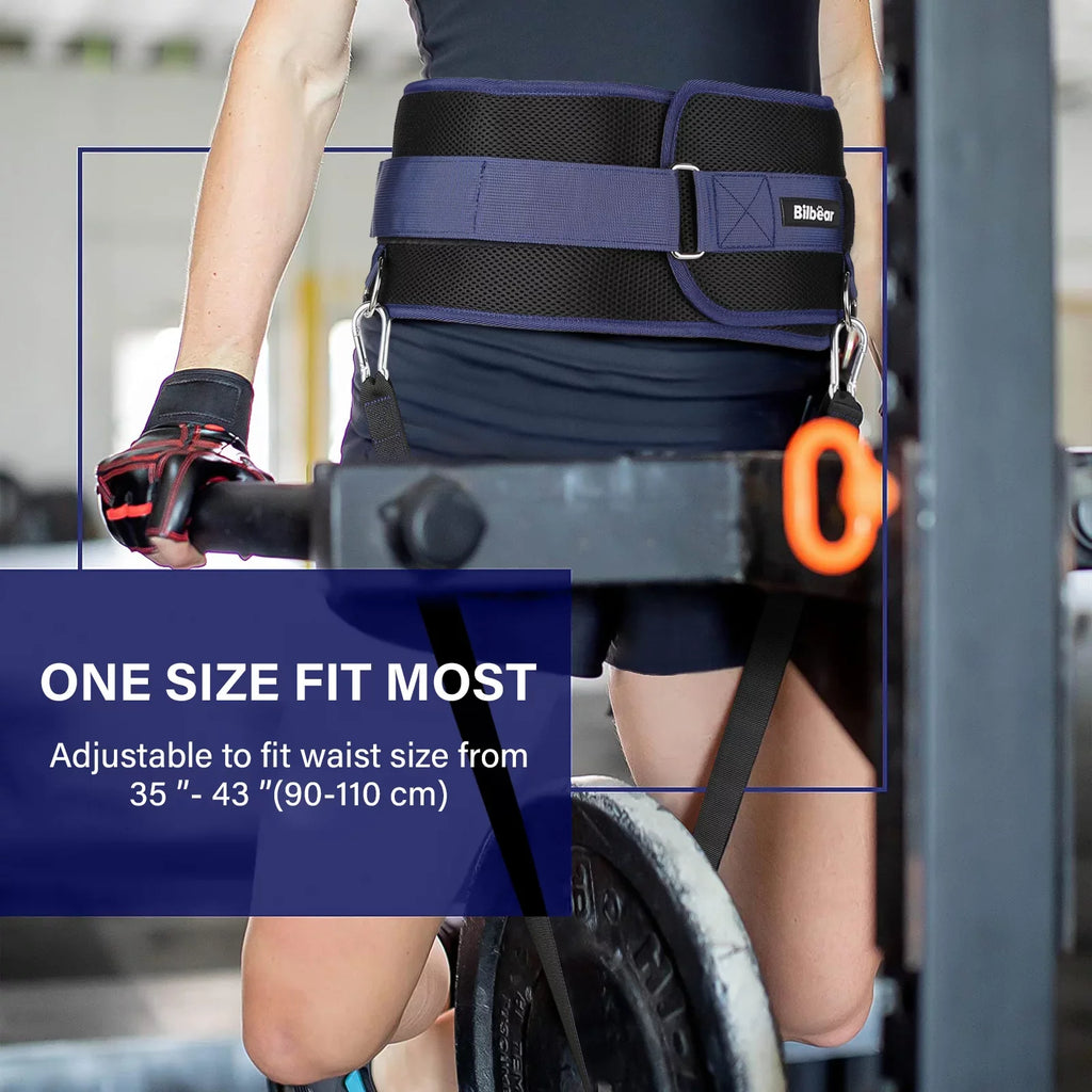 Bilbear Dip Belt for Weightlifting,Weight Belt for pulls up,with 39 inch Strap,Weight lifting strap 43 inch Adjustable,45-Angle Rings&2 Snap Hooks Comfort Dip Position