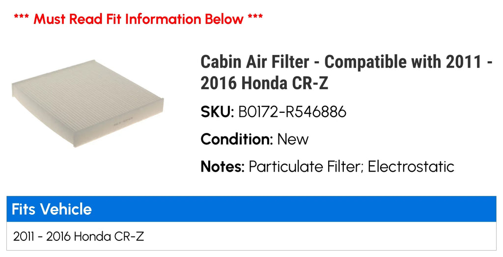 Cabin Air Filter - Compatible with 2011 - 2016 Honda - 2012 2013 2014 2015