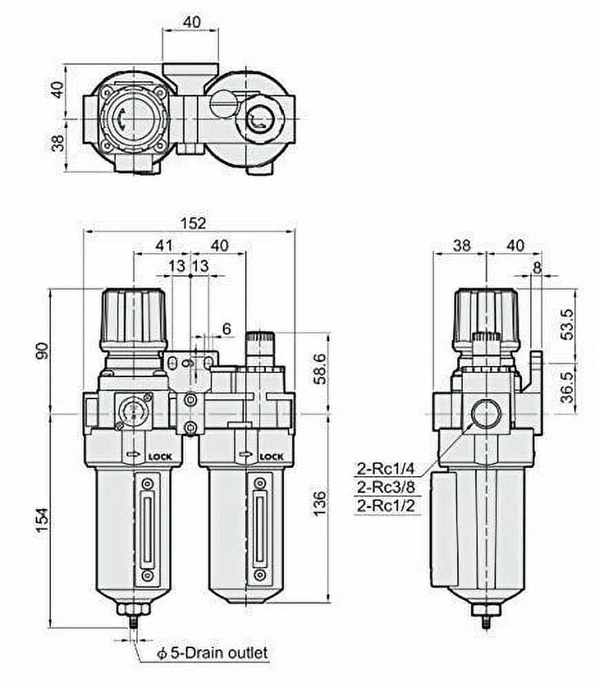 1/2"  Air Compressor Filter Pressure Relief Regulator Combo Auto Drain Gauge