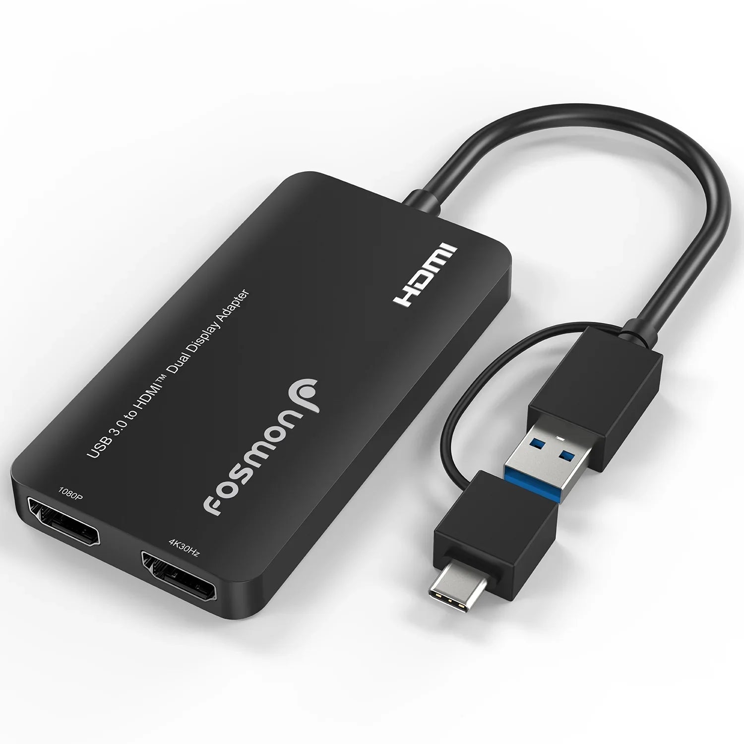 Fosmon  3.0 to  Dual Display Monitors Adapter, Video Graphics Adapter,  2.0 Splitter Support -, -,  4 Thunderbolt 3/4, 4K@30Hz+1080P@60Hz, 6 Monitor Displays for Windows & Mac