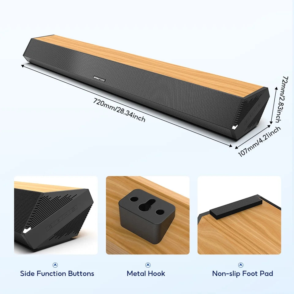Soundbar 28-Inch 60W with -, Bluetooth 5.0, Optical Coaxial   Connection, 4 Speakers, 3 EQs, 110dB Surround Sound Bar Home Theater Audio Soundbar System for