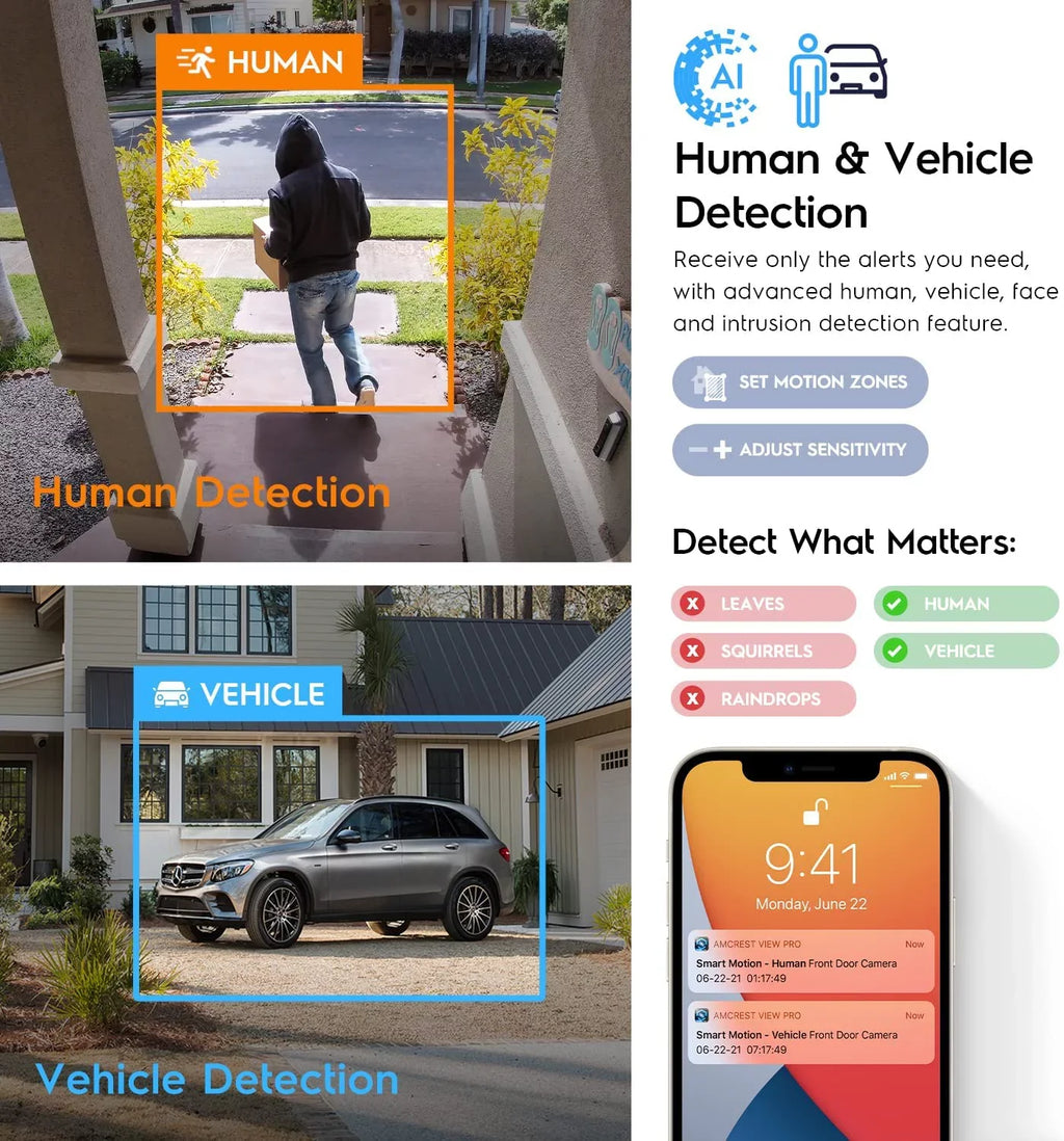 Amcrest 4K  PoE  Camera UltraHD 8MP Security Outdoor Camera,  129°, 49ft Color Nightvision, Human & Vehicle Detection,  Weatherproof, 4K (3840x2160) @15fps, Black, -2796EB-