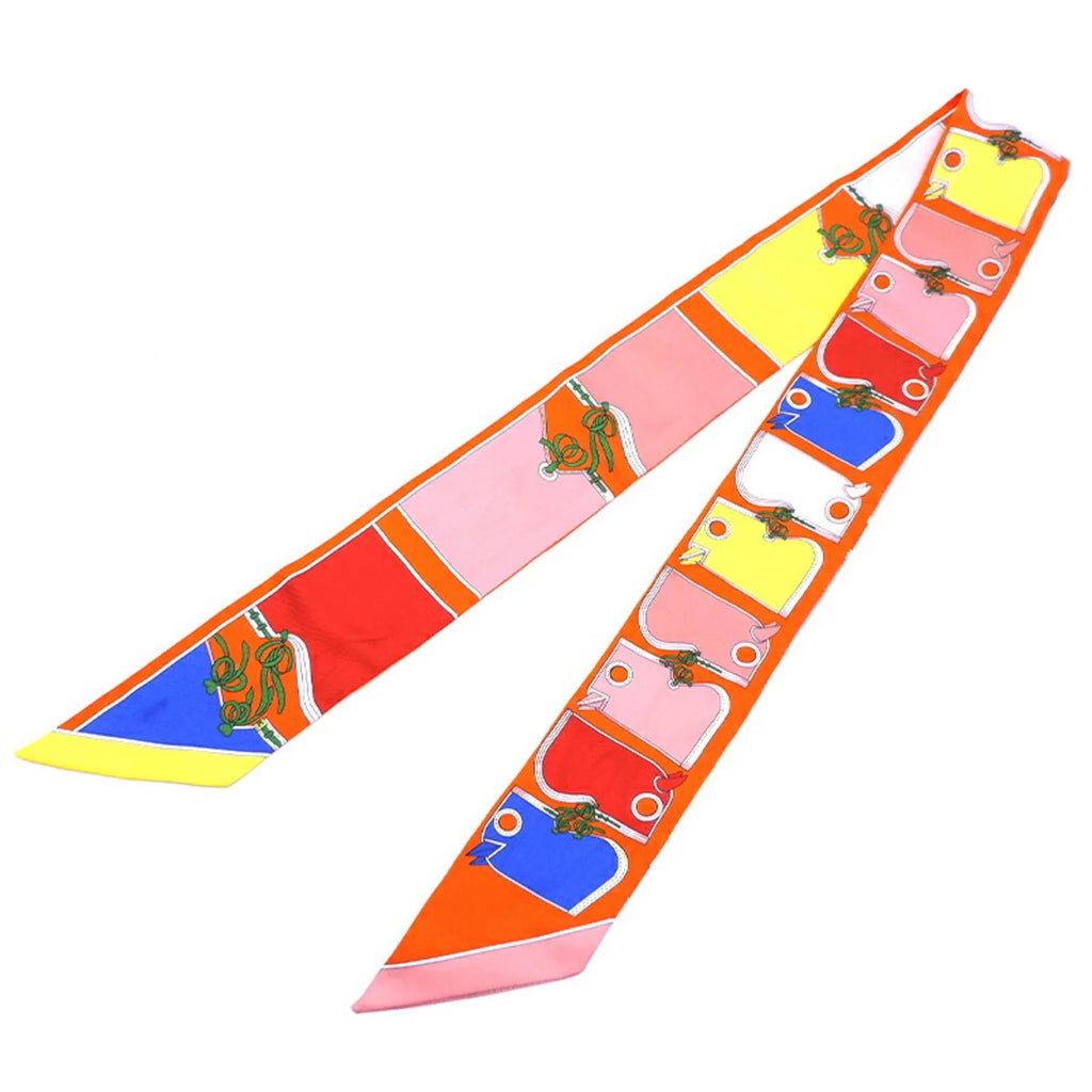 Pre-Owned Hermes Twilly Camails Women's Scarf Muffler 100% Silk Orange (Good)
