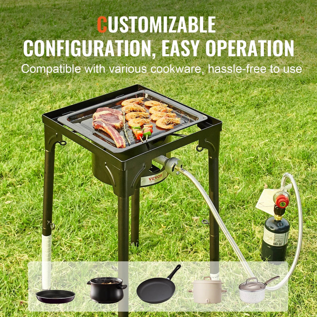 Single Burner Outdoor Camping Stove Cooking Stove Portable  Gas Cooker Heavy Duty Gas Cooker w/Detachable Legs Stand & Adjustable  Regulator, Propane Burners 30000BTU