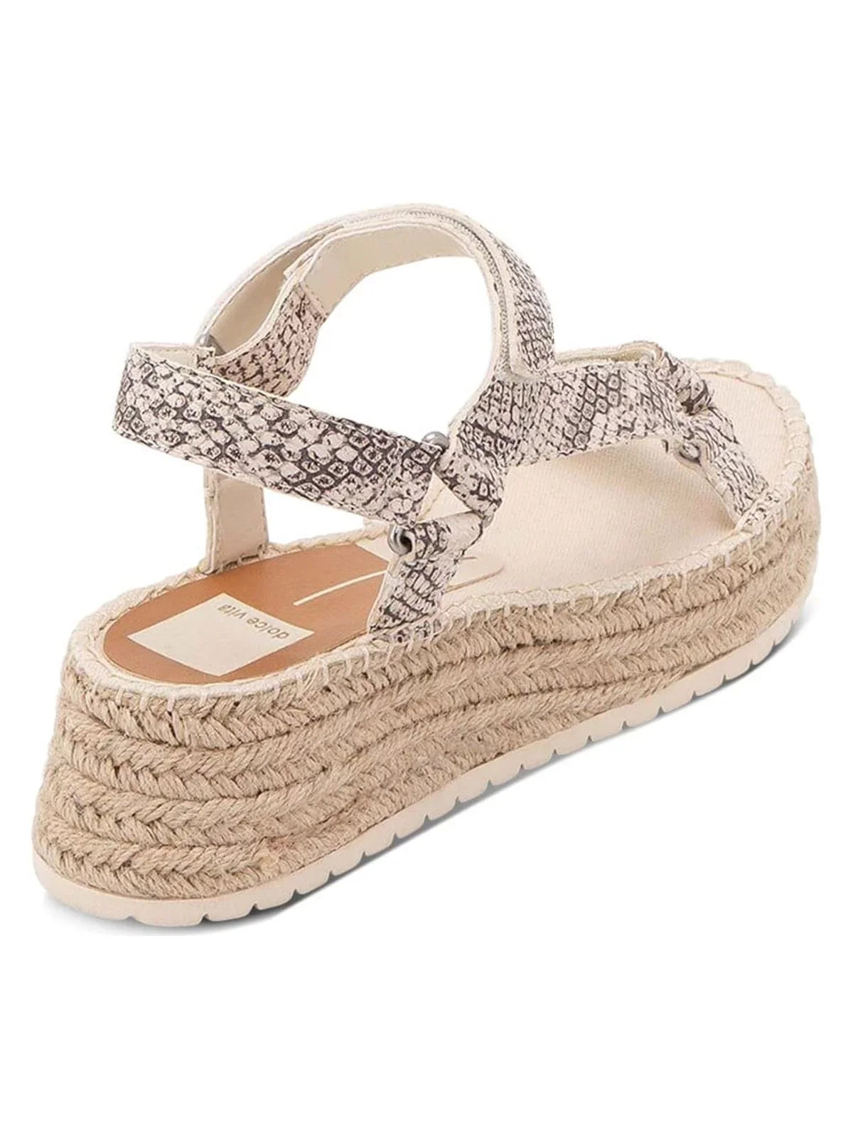 Womens Beige Snakeskin 1" Platform Stitch Detailing Ankle Strap Mano Round Toe Wedge Leather Espadrille Shoes 9.5