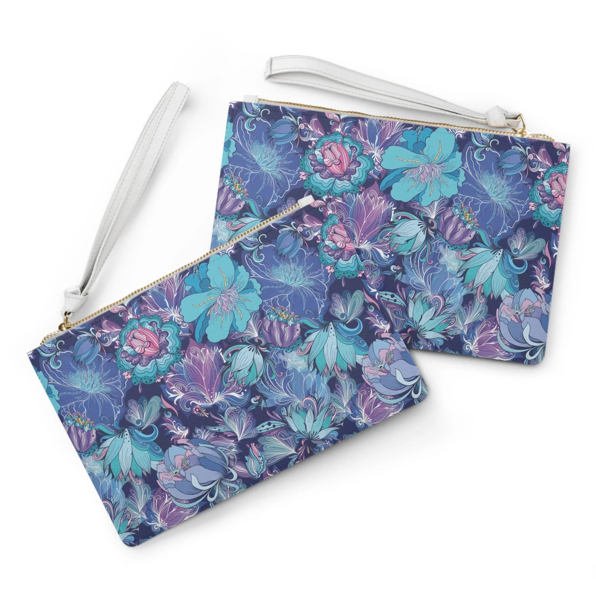 Floral Fusion Purple, Navy, White Clutch Bag