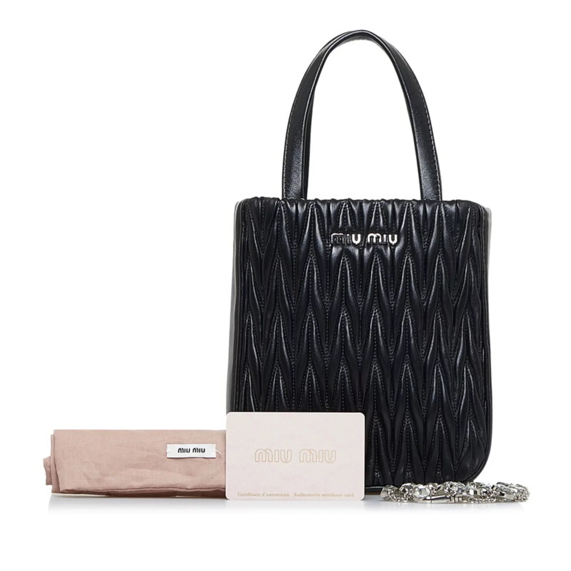 Pre-Owned Miu Miu Miu Materasse Nappa Crystal Shoulder Bag 5BA220 Black Silver Leather Ladies  (Good)