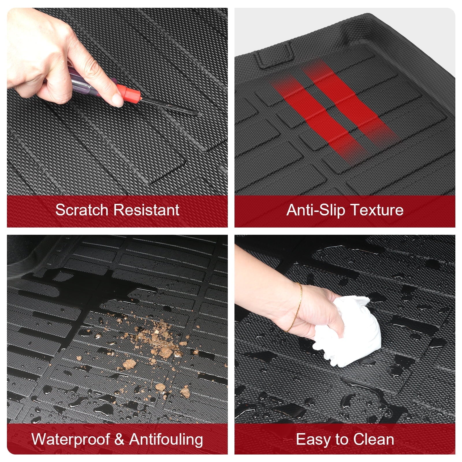 Ikon Motorsports 3D  Floor Mats + Trunk Mat, Compatible with 2022-2024 Honda Civic Black All Weather Waterproof Anti-Slip Floor Liners Front & 2nd Row Full Set Interior Storage Cover Accessories