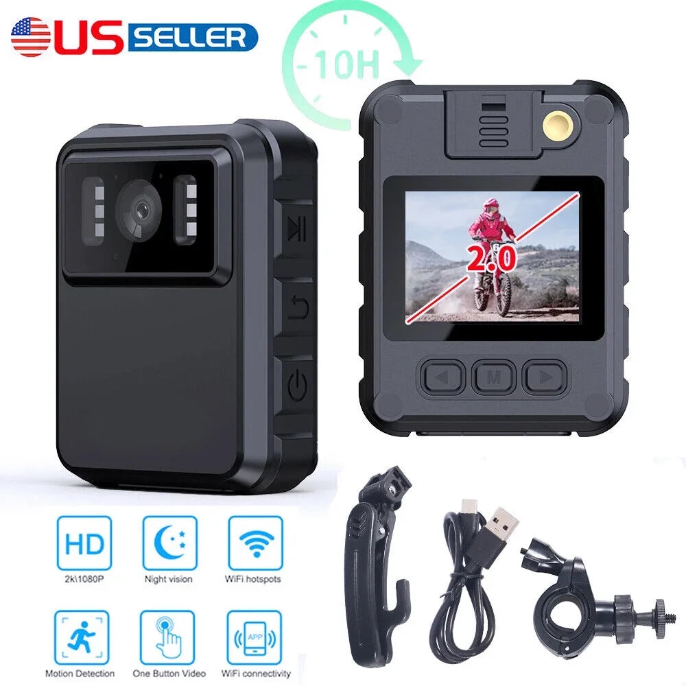KingFurt 1080p & 2K  WiFi Action Cam with Night Vision - Outdoor Helmet Camcorder, Loop Recording, 2000mAh Battery - Black