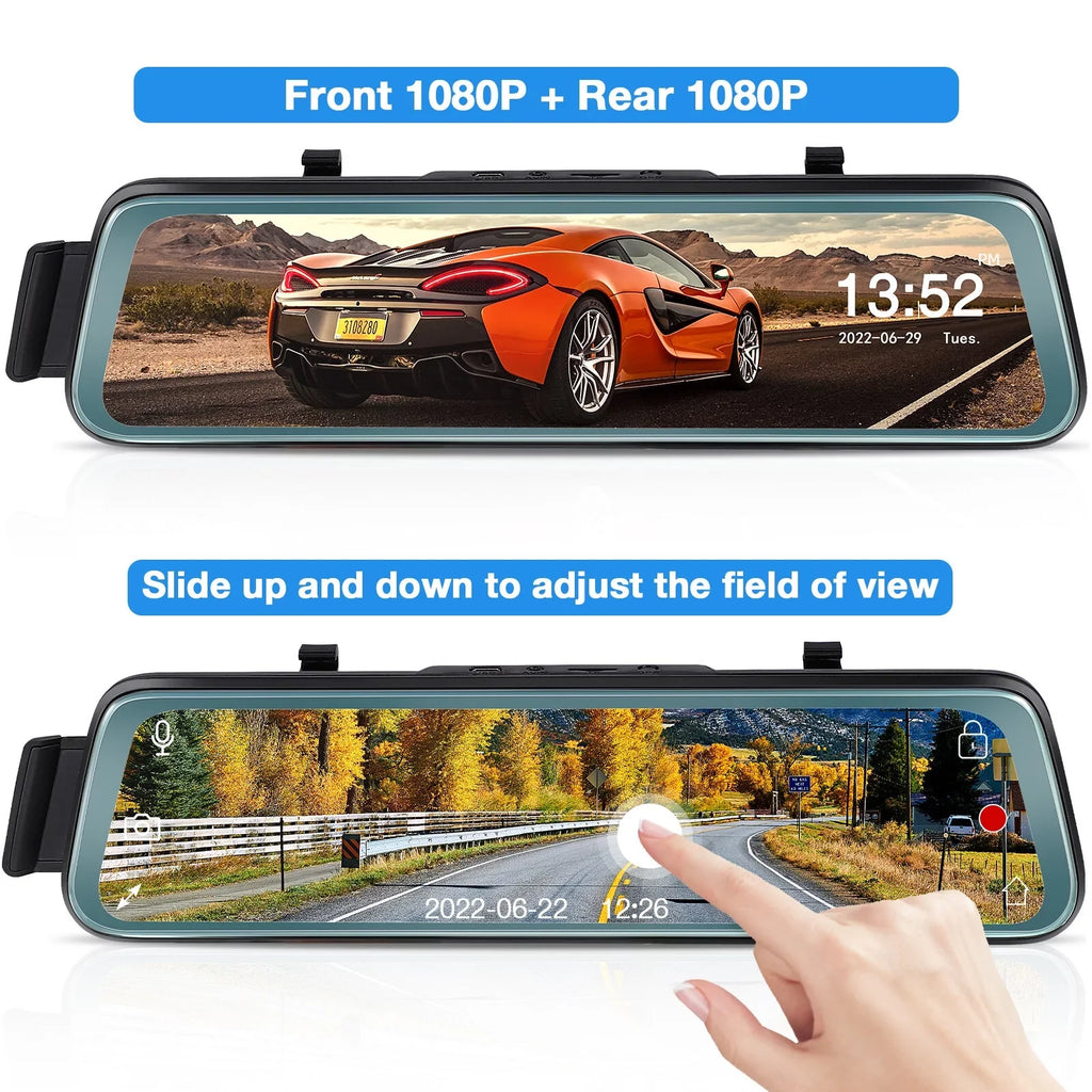 Cheefull 10' Mirror Camera Front and Rear 1080P Backup Camera  ' Mirror Dash Cam Rear ViewFHD Full Touch Screen w Loop Recording, -Sensor, Parking Monitor 170° Wide Angle
