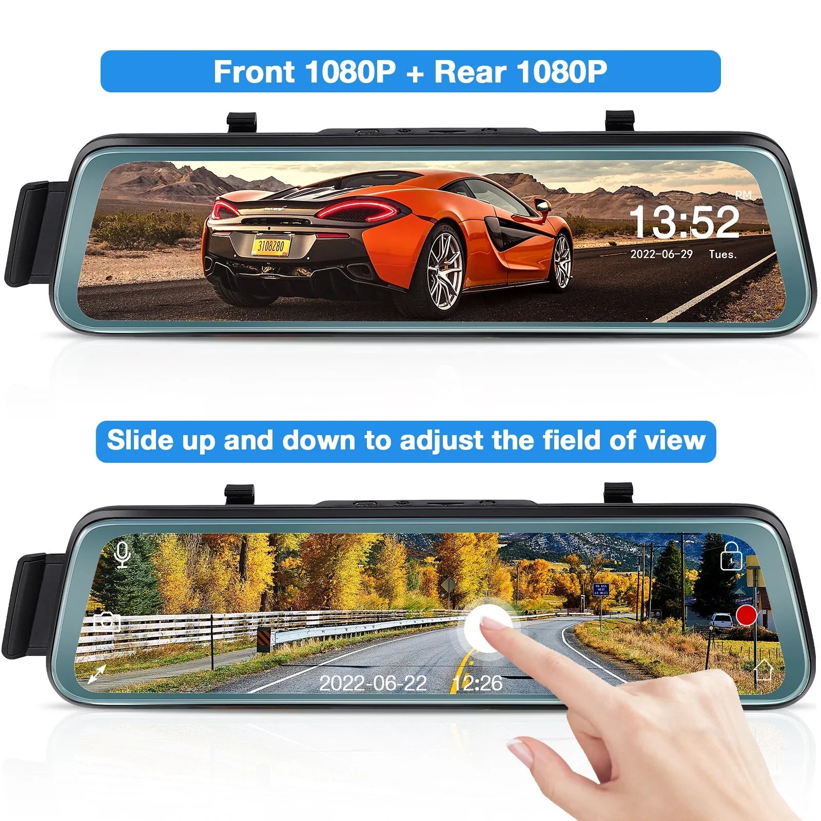Cheefull 10' Mirror Camera Front and Rear 1080P Backup Camera  ' Mirror Dash Cam Rear ViewFHD Full Touch Screen w Loop Recording, -Sensor, Parking Monitor 170° Wide Angle