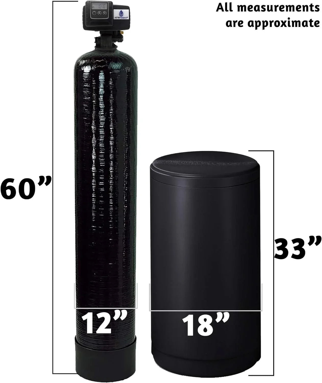 AFWFilters 2 cubic Foot 64k Whole Home Iron Pro Water Softener with Fine Mesh Resin,1" Stainless Steel  Connection, and Black Tanks