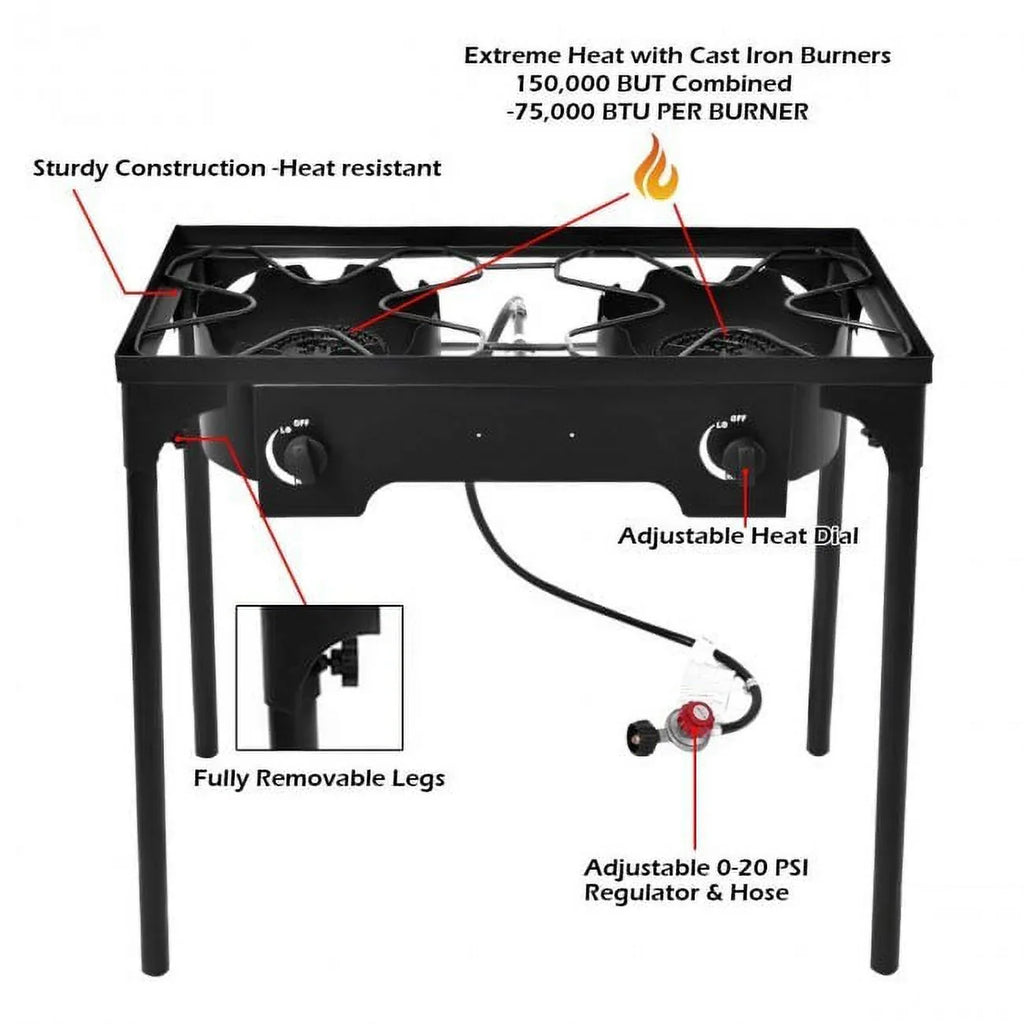 Double Burner Outdoor Stove  Grill - 26.0 - Elevate your outdoor cooking experience!