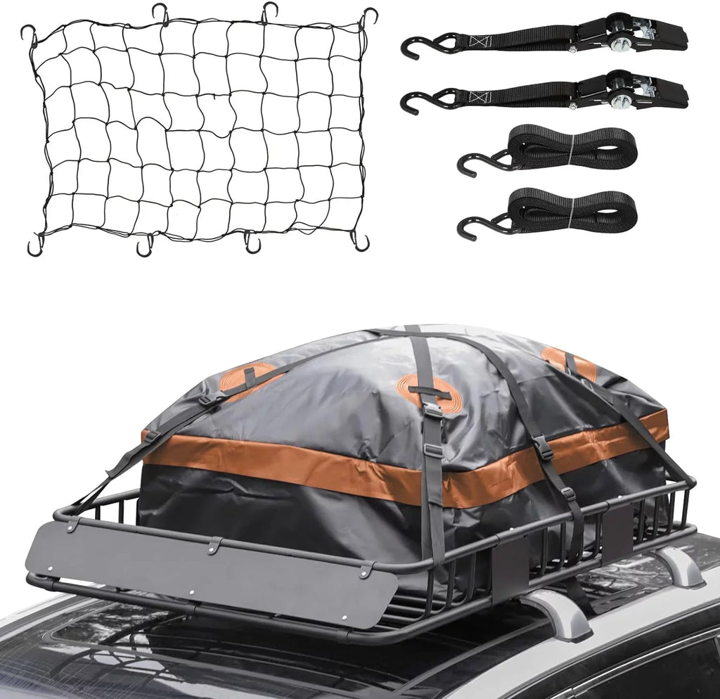 Eyoloty 54" x 34" Heavy Duty Roof Rack, Rooftop Cargo Carrier Basket with Waterproof Bag, Tie Down Strap, Net, Rack Extension and Car Top Luggage Holder for , 150lb Capacity, Steel Construction