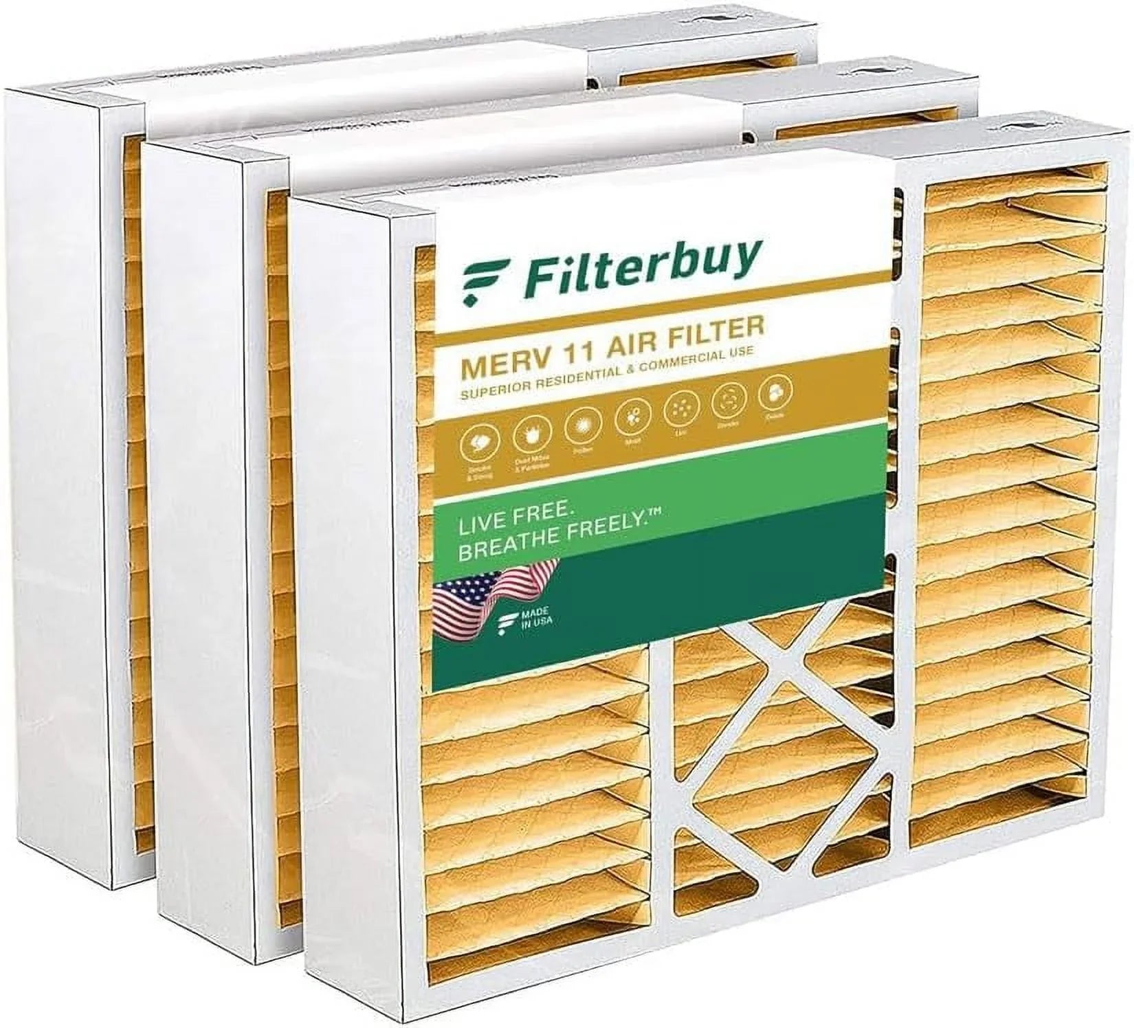 Filterbuy 20x22x5  11 Pleated   Furnace Air Filters for Amana, Goodman, and Nordyne (3-Pack)