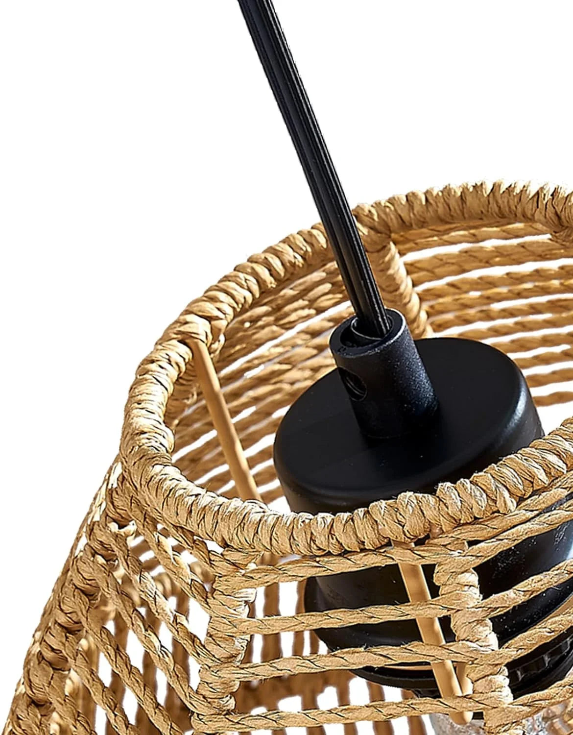Maxax Rattan Boho Floor Lamp Farmhouse Arc Standing Lamp with Larger Woven Rattan Lamp Shade, Black