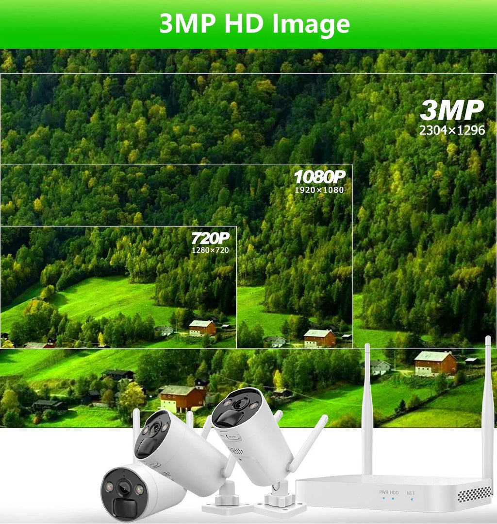 8CH WiFi  System 4Pcs 3MP Battery Camera , 4 Solar Panels ,  2.5inch  Wireless