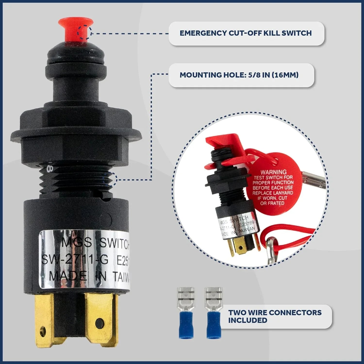 Five Oceans Marine Universal Emergency Cut-Off Switch, Kill Switch, Engine Shut-Off Switch 12VDC, Coil Extendable Lanyard, Snap Hook and Red Buoy, for Jet Ski, Inflatable Boats, ATVs -