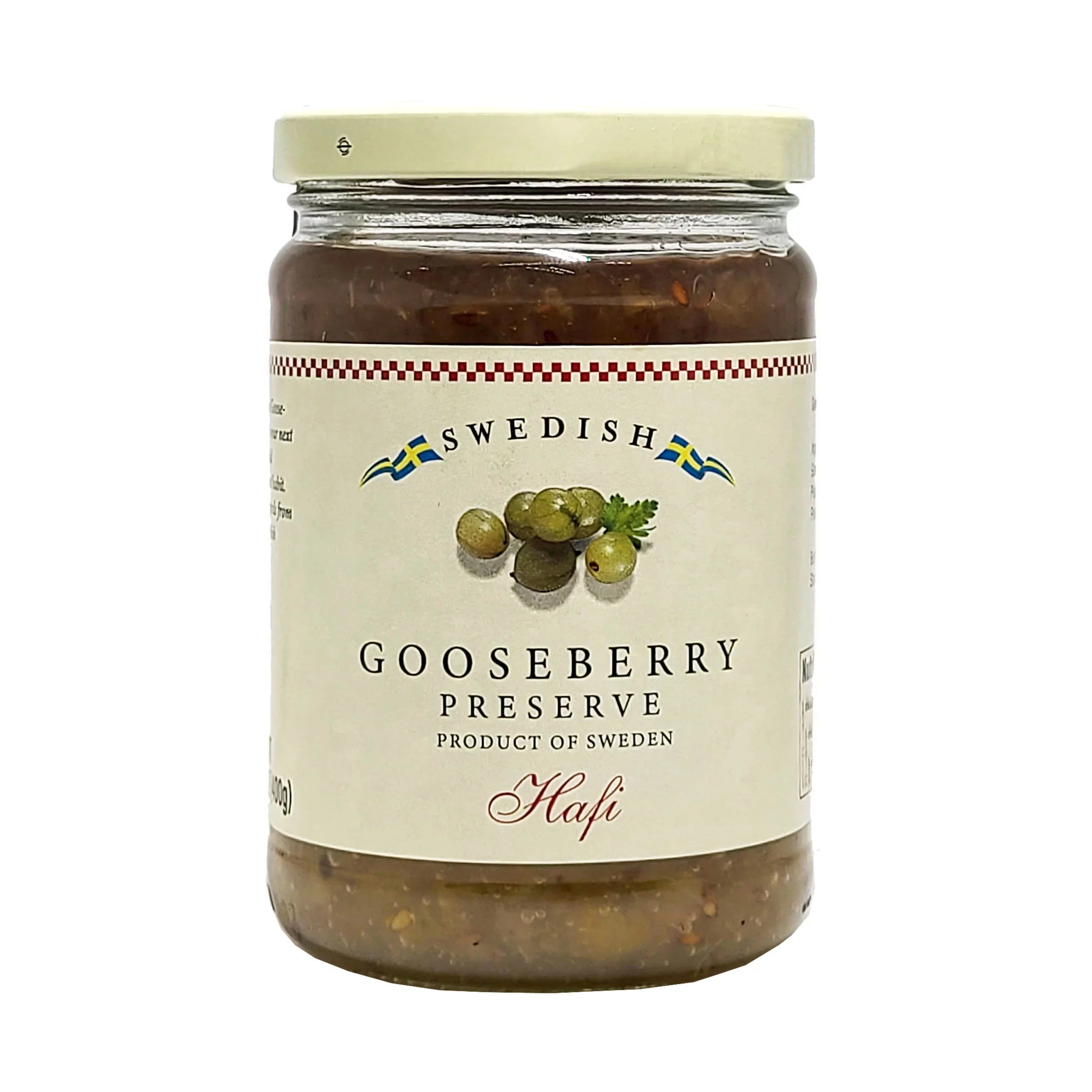 Combo Pack of Hafi Swedish Gooseberry & Swedish Blueberry Preserves 14.1 Oz. (400 ml) Each with Bonus Modern Stainless Steel Spoon (3-Pc Set)
