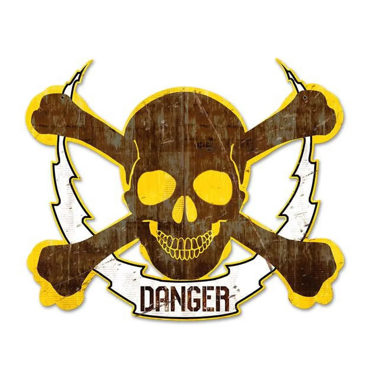 Past Time Signs  19 x 16 in. Skull Bolt Danger Plasma Metal Sign