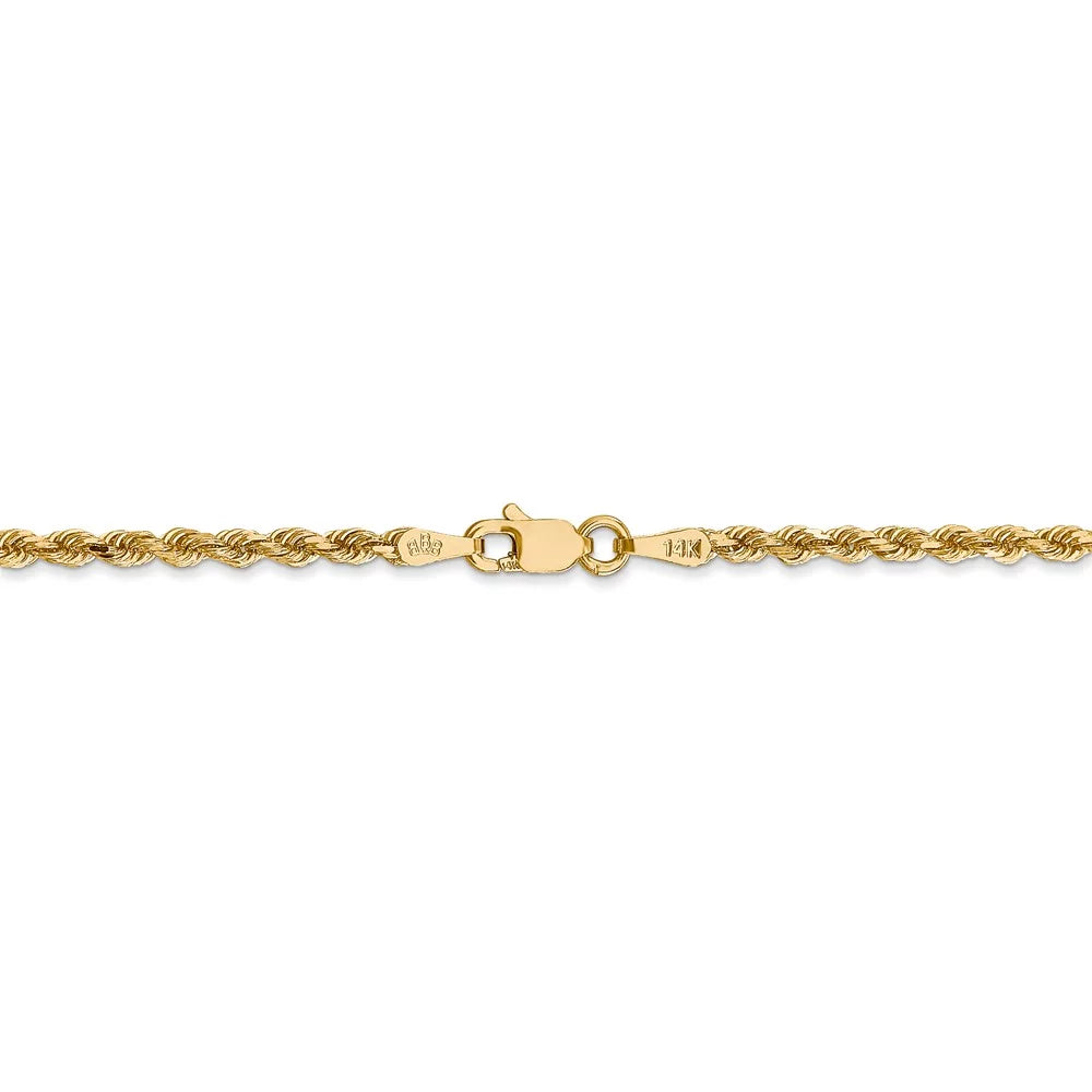 Real 14kt Yellow Gold 2.25mm Diamond Cut Rope with Lobster Clasp Chain Chain Bracelet; for Adults and Teens; for Women and Men