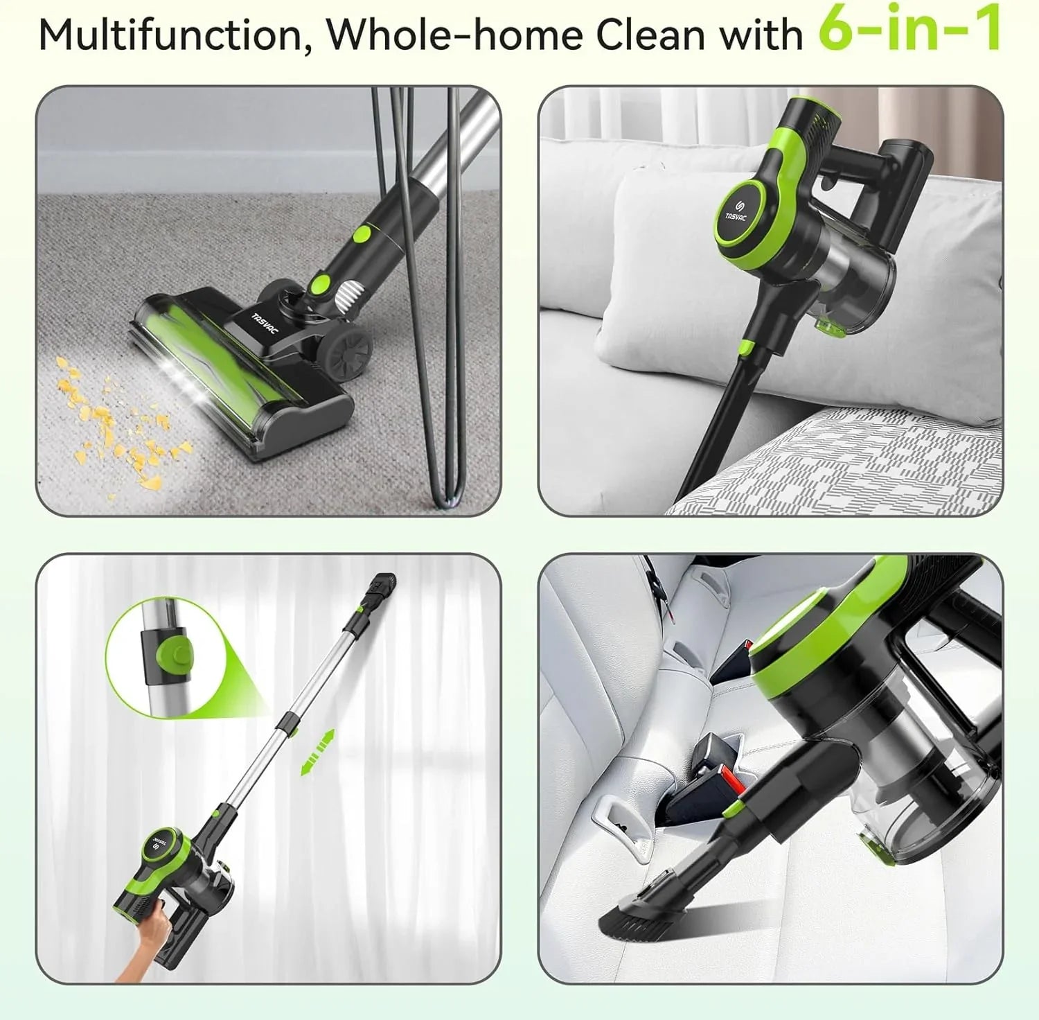 Cordless Vacuum Cleaner, 6-in-1 Cordless Vacuum, 28KPa Powerful Battery Stick Vacuum Rechargeable Vacuum 2200m--h Up to 45 Mins, Lightweight Vacuum Cleaner for Home Carpet and Floor Pet Hair