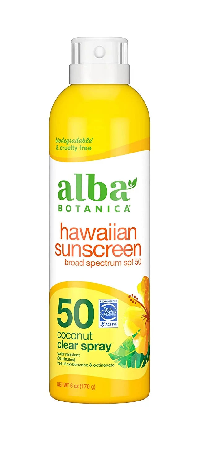 Alba Botanica Hawaiian Sunscreen Clear Spray,  50, Nourishing Coconut, Clear, 8 Fl Oz (4pack).