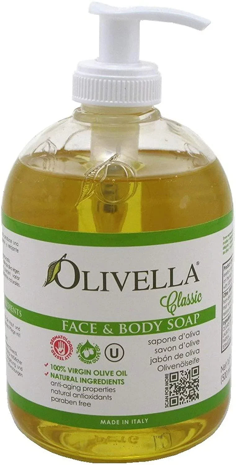 Olivella Virgin Olive Oil Face and Body Liquid Soap 16.9 oz (Pack of 3)